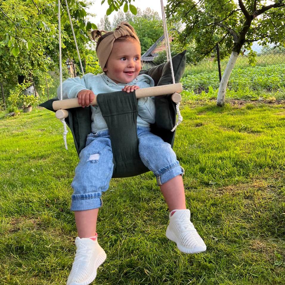 Детские качели подвесные Премиум из микровелюра Темно-зеленый (gs-8595)