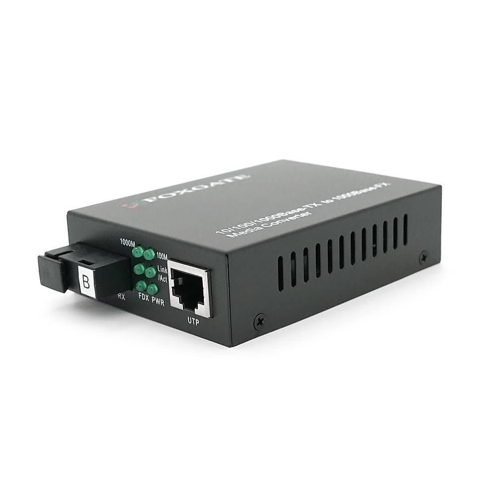 Медіаконвертер FOXGATE EC-Q-1G-1SM-1550nm 1550 WDM 1x10/100/1000 Base-Tx одноволоконний Full/Half duplex SC 20 км 0+70 °C та блок живлення 5V 1A
