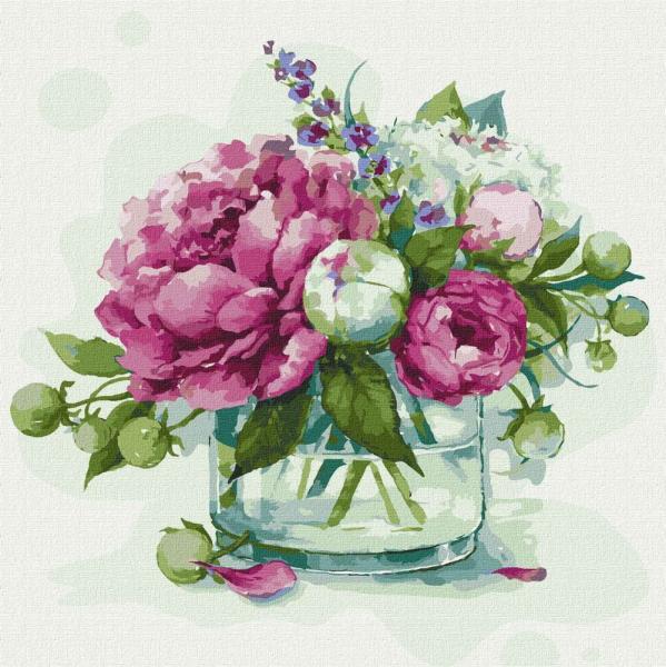 Картина по номерам Идейка Цветы Сказочные пионы 25х25 см в термопакете (KHO2970)