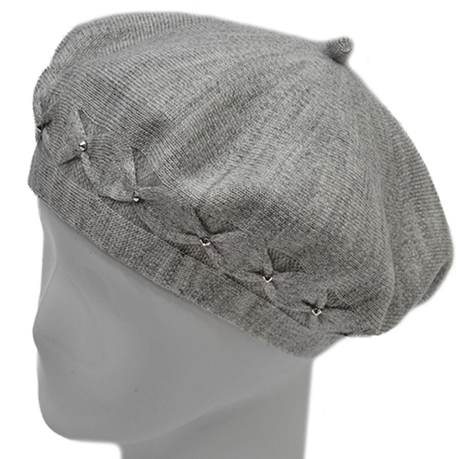 Берет шерстяной Lirus Бянка двойной тонкой вязки Светло-серый (70713)