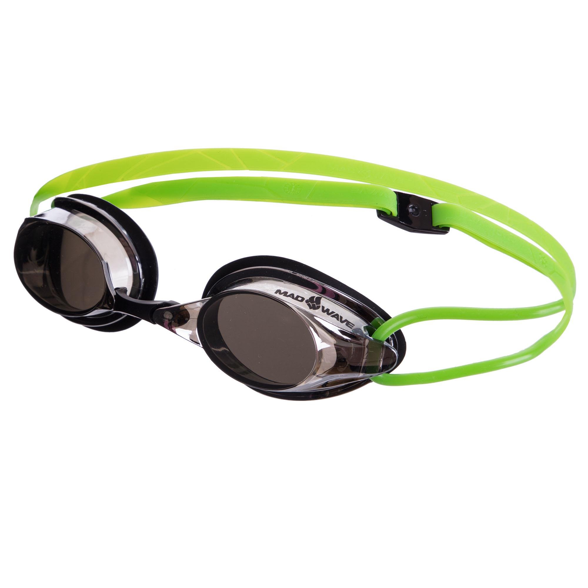 Очки для плавания стартовые MadWave STREAMLINE Mirror II M045702 зеркальные линзы Зелено-черный (M045702_Зеленый-черный)