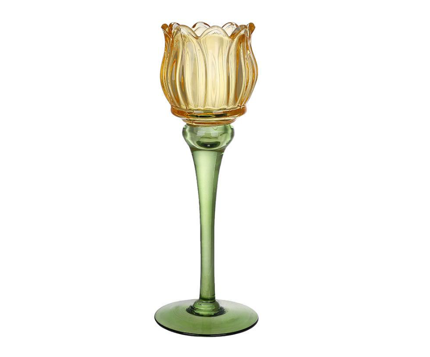 Подсвечник стеклянный Тюльпан 8х22 см Желтый