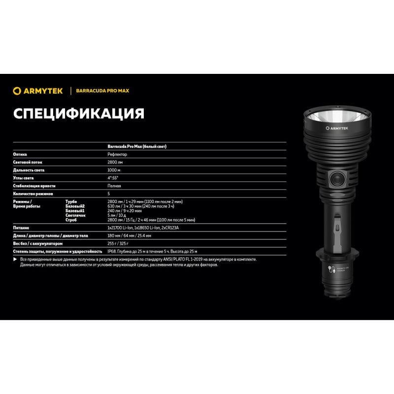 Ліхтар Armytek Barracuda Pro MAX (35338869) - фото 22