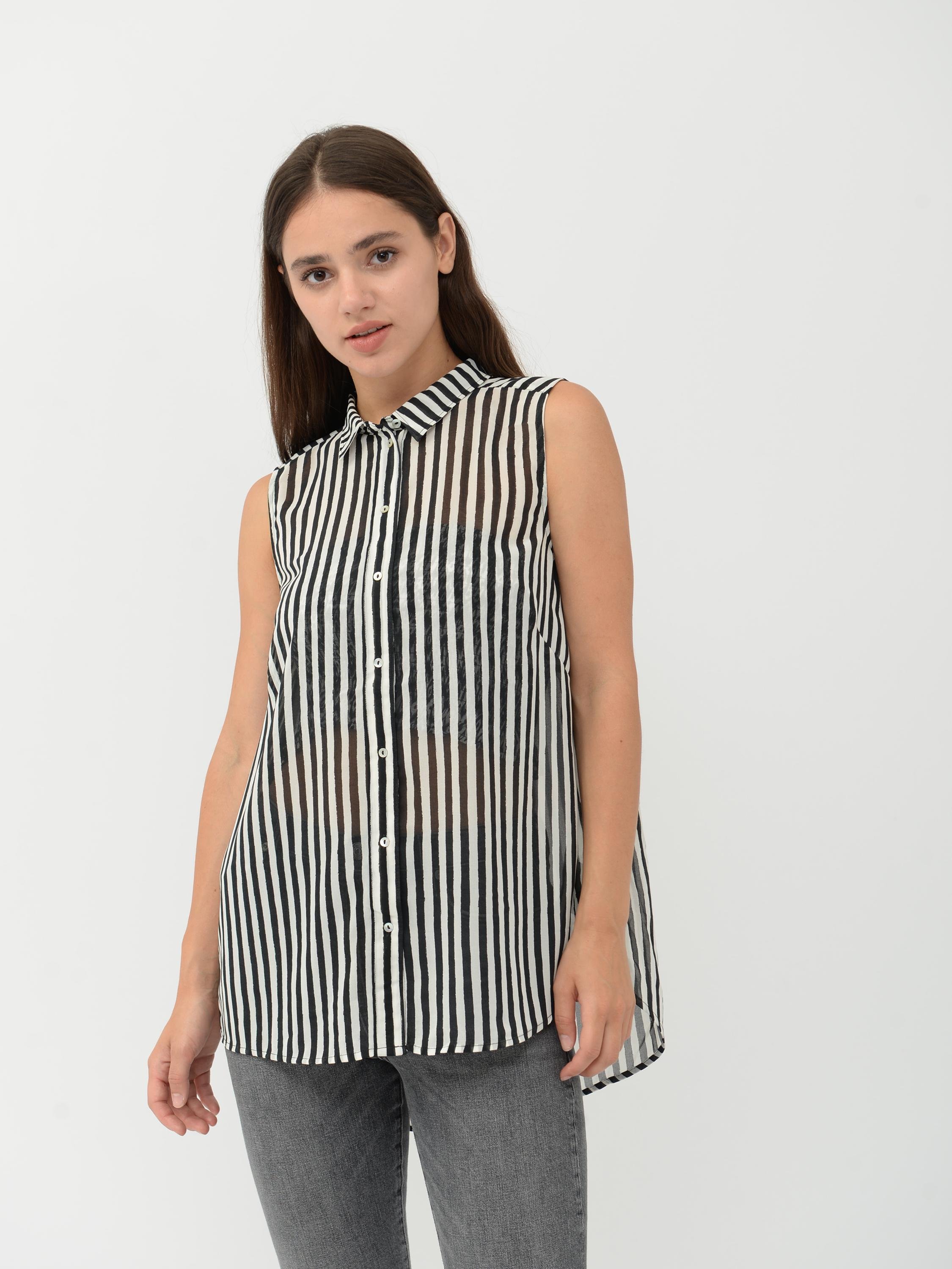 Блуза H&M Смужка р. 34 Біло-чорний (3895354)