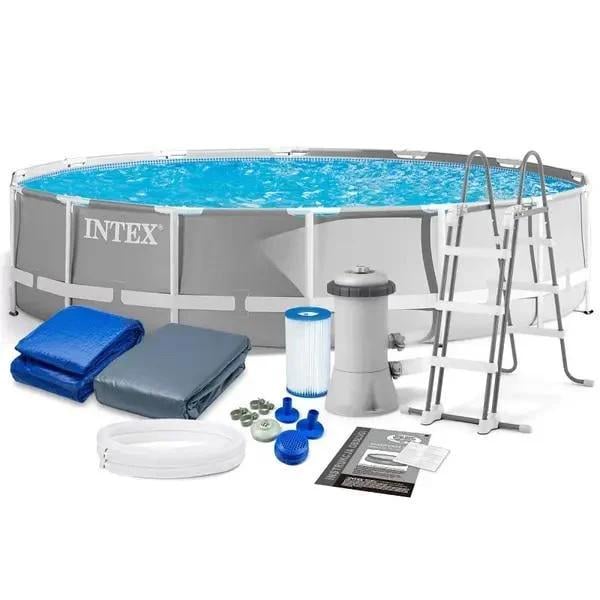 Бассейн каркасный Intex 26726 круглый с лестницей/тентом/подстилкой и фильтр-насосом 16805 л 457x122 см (I7-96754)