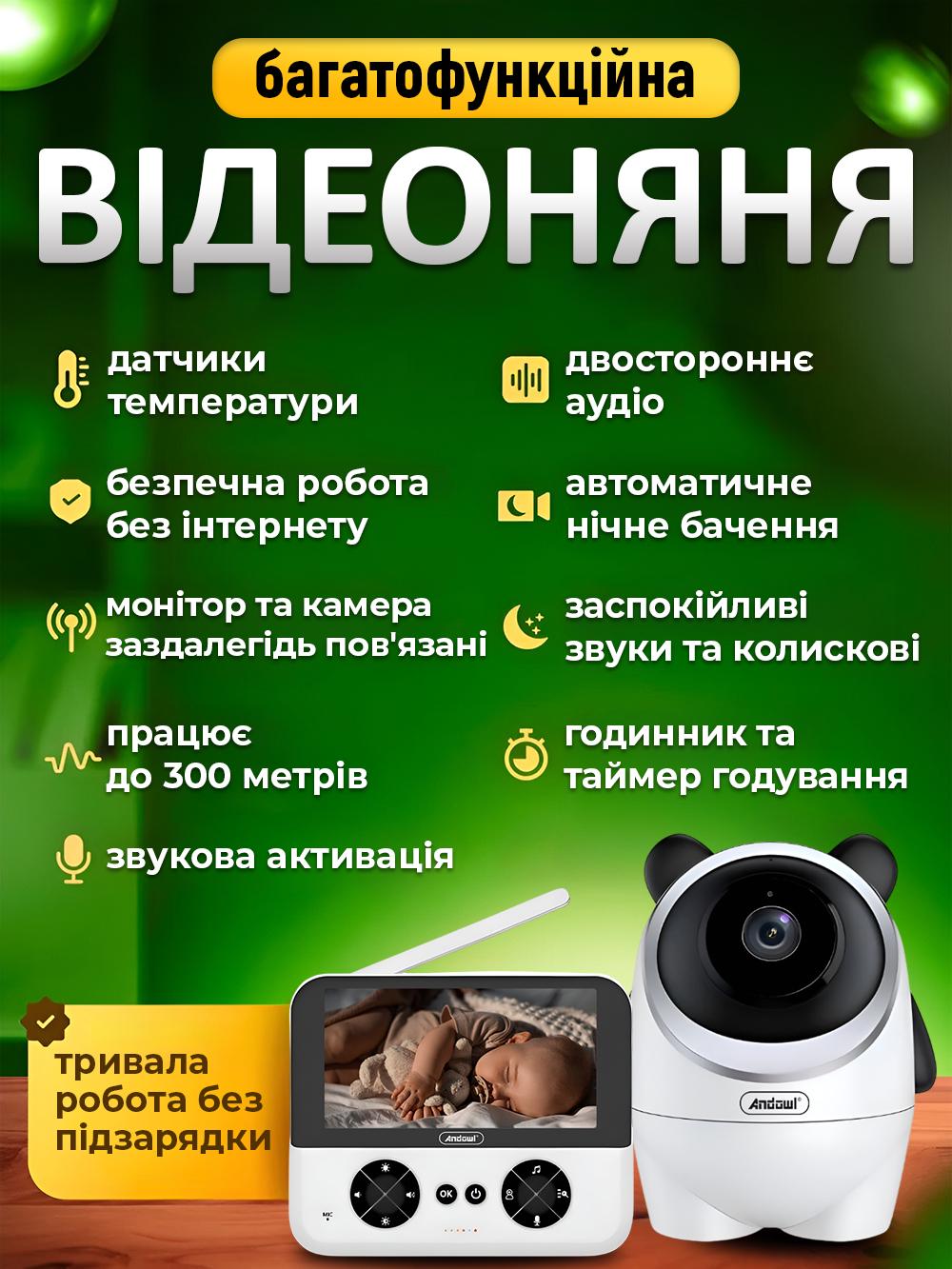 Видеоняня беспроводная радионяня с двухсторонней связью Andowl Q-SX601X1 4,3" Белый (5b03fbac) - фото 3