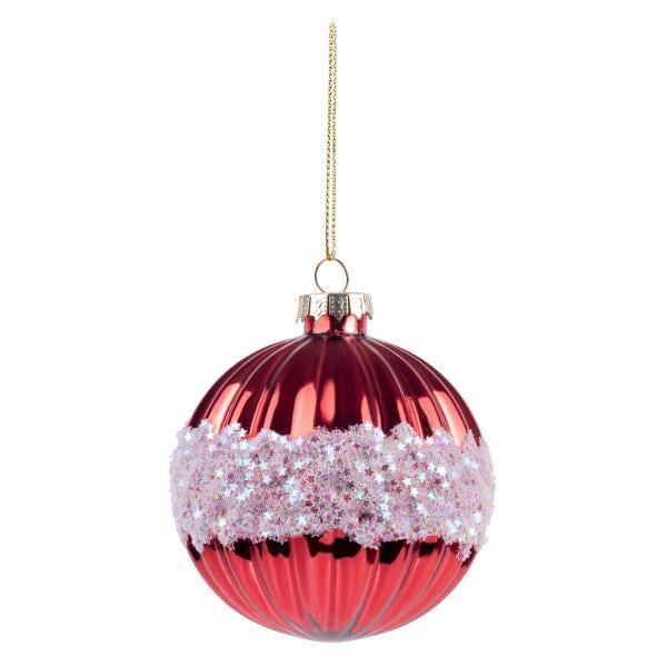 Шар новогодний Novogod’Ko стекло 8 см глянец орнамент Красный (973846)