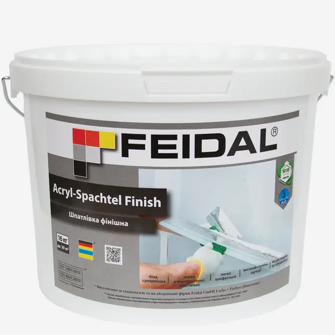 Шпаклевка финишная Feidal Acryl-Spachtel Finish готовая для внутренней отделки стен и потолков 16 кг Белый