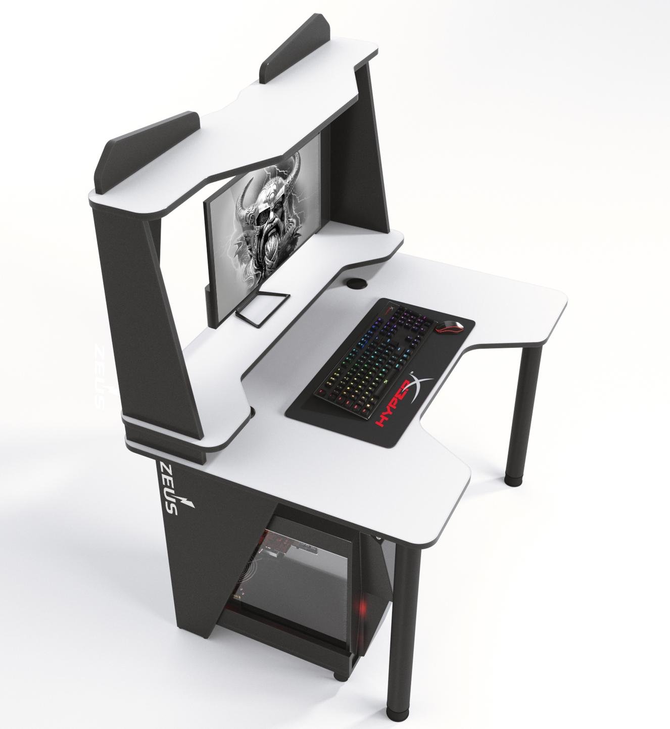 Стол геймерский Zeus IVAR-2 с надстройкой ЛДСП 1200 мм Альпийский/Черный (IV-214)