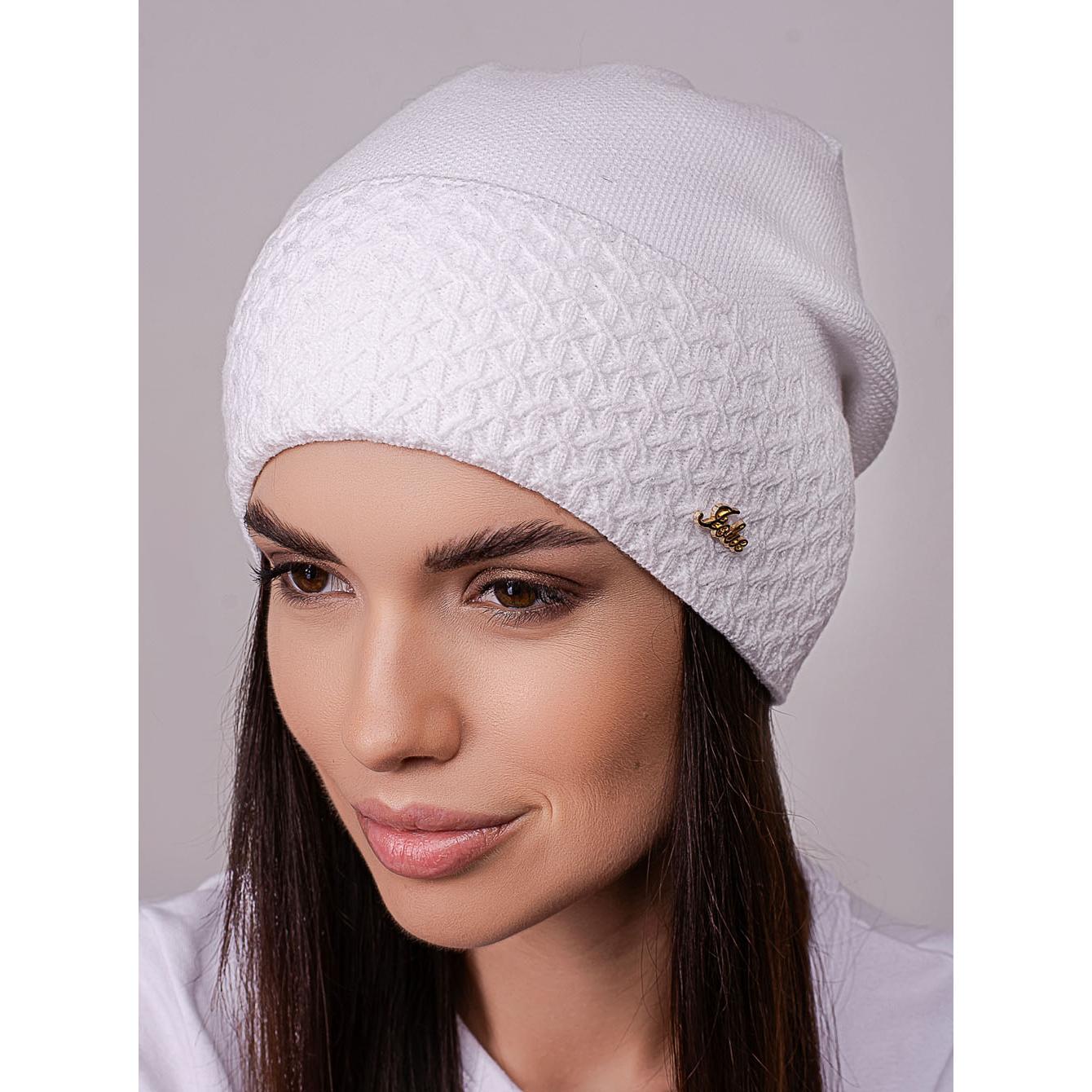 Шапка жіноча Leks ПОЕЗІЯ шерстяна утеплена флісом з візерунком на відвороті ззаді зчіплена one size Білий (258446) - фото 1