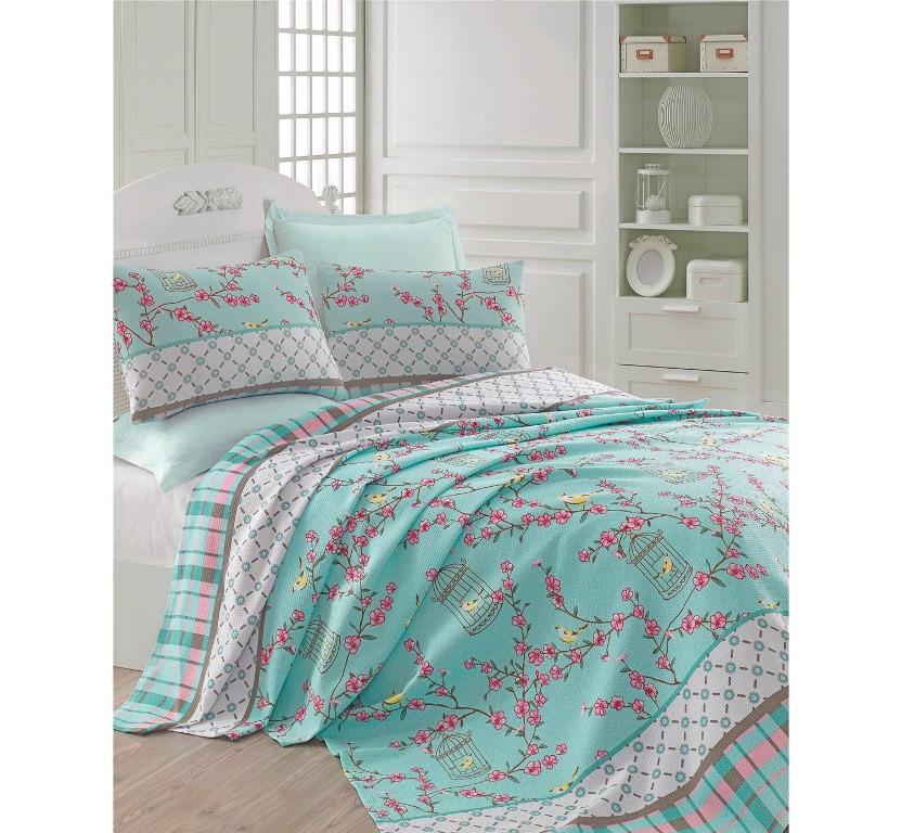 Покрывало пике Eponj Home Birdcage Tuurkuaz вафельное 160х235 (2000022064279)