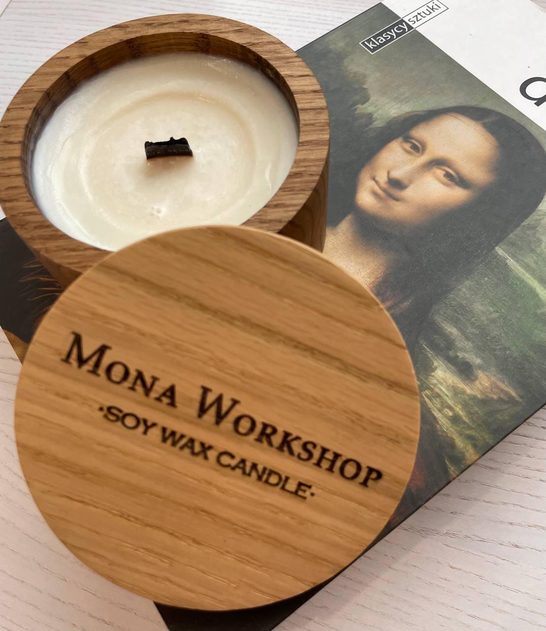 Ароматизована соєва свічка в дерев'яній ємності з кришечкою (9361200)