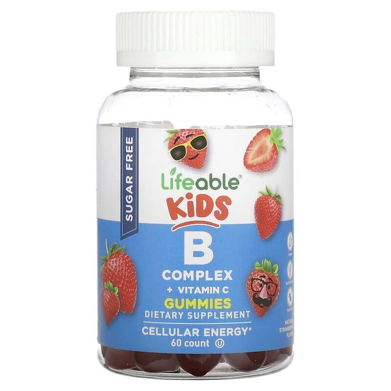 Вітаміни групи Б для дітей з Вітаміном С без цукру Lifeable Kids B-complex Vitamin C Gummies Полуниця 60 мармеладок (2835020391)