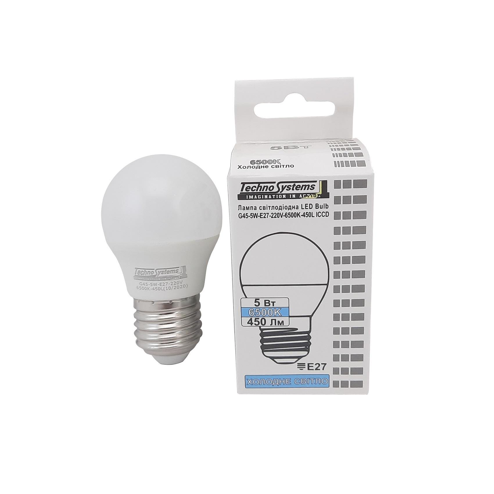 Лампа світлодіодна TechnoSystems LED Bulb G45 5Вт E27 6500К 450Лм ICCD (куля) TNSy5000245 - фото 7