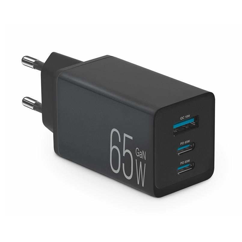 Зарядное устройство сетевое Brevia ePowerGaN PD65W 2xUSB-C+USB-A Черный (44065GDCUB)