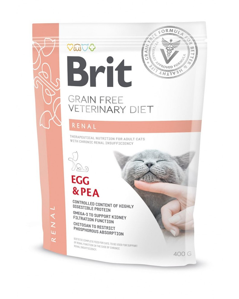 Корм сухий Brit GF VetDiet Cat Renal для котів при захворюваннях нирок з яйцем та горохом 400 г - фото 1