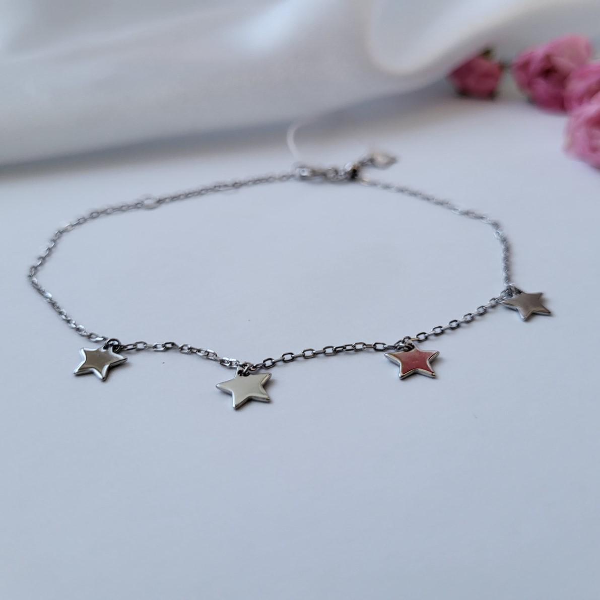 Браслет женский с звезды без камней из серебра покрыто родием 925 проба 21 см (б2/1010)