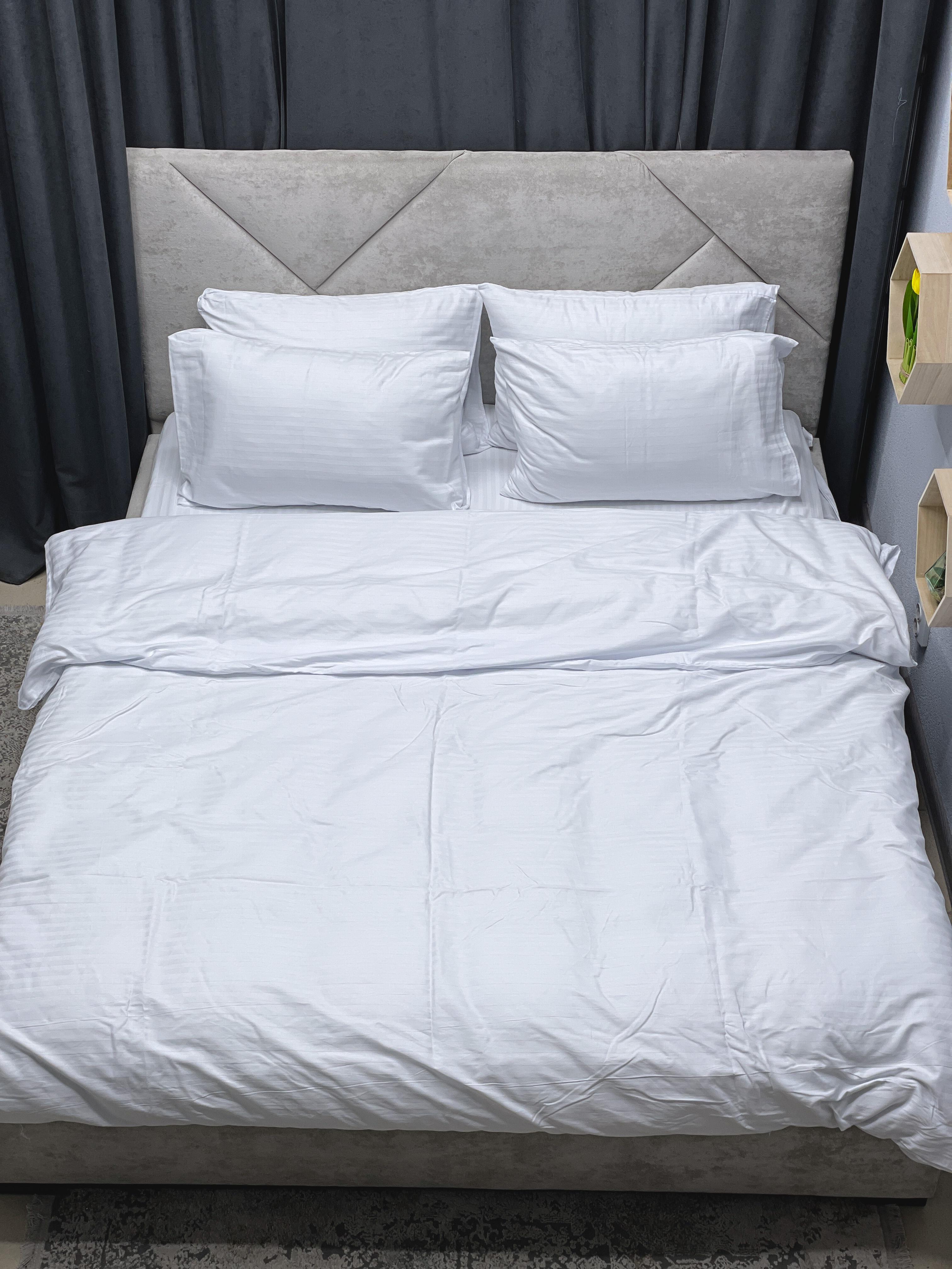 Комплект постельного белья Ego-textile 03SF страйп-сатин однотонный в полоску Белый (197401461)