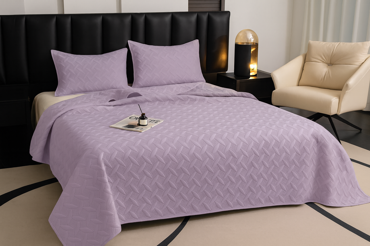 Комплект стьобаного покривала 200х230 см з двома наволочками 50х70 см мікрофібра Лавандовий (MDP2710/lavand)