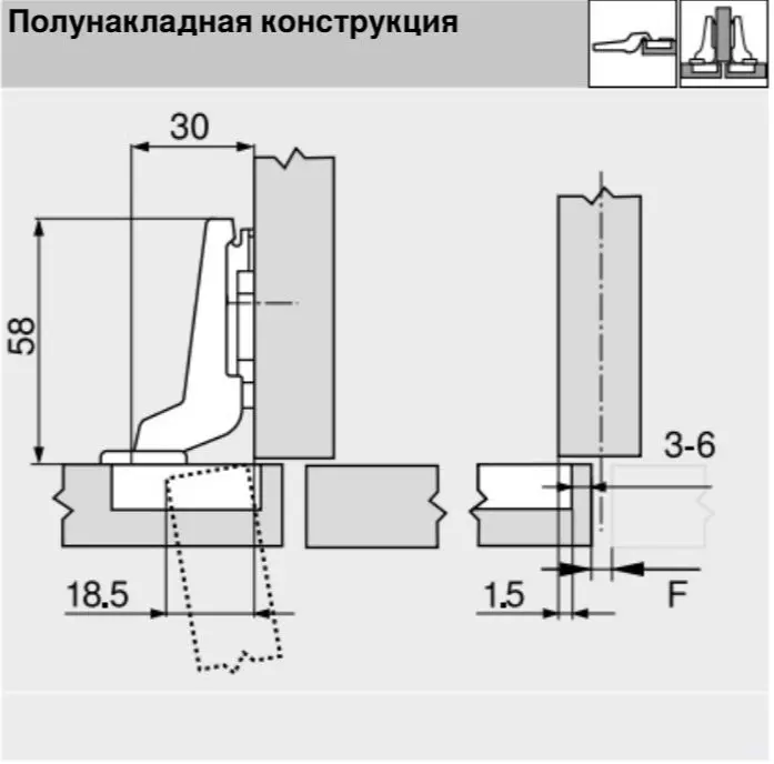 Петля Blum полунакладная Modul 100° стандартная с монтажной планкой - фото 4