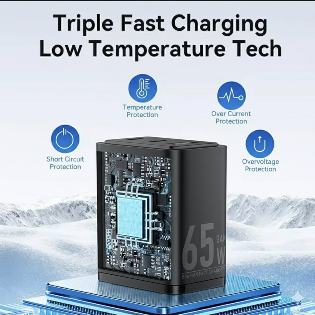 Зарядное устройство сетевое Vention GaN III PD 65W 2xType-C/1xUSB (30633832) - фото 9