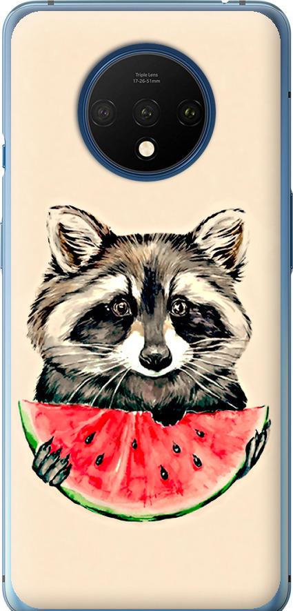 Чехол на OnePlus 7T Енотик с арбузом (4605u-1809-42517)