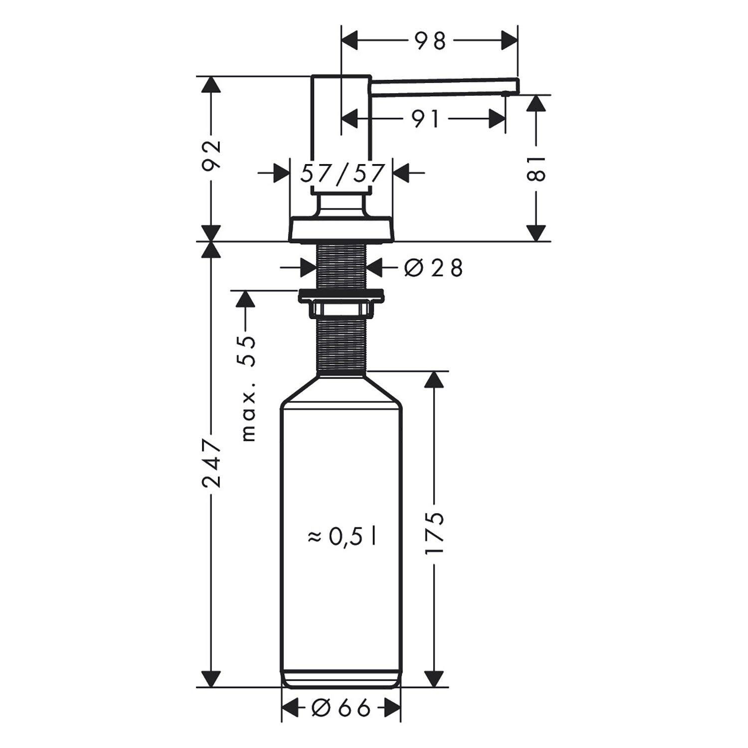 Дозатор врезной для мойки Hansgrohe A71 40468670 500 мл Черный (148288) - фото 2