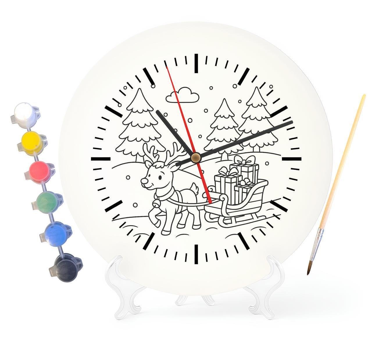 Детский набор для творчества часы раскраска Новогодний олень Рудольф 30 см (Г0082)