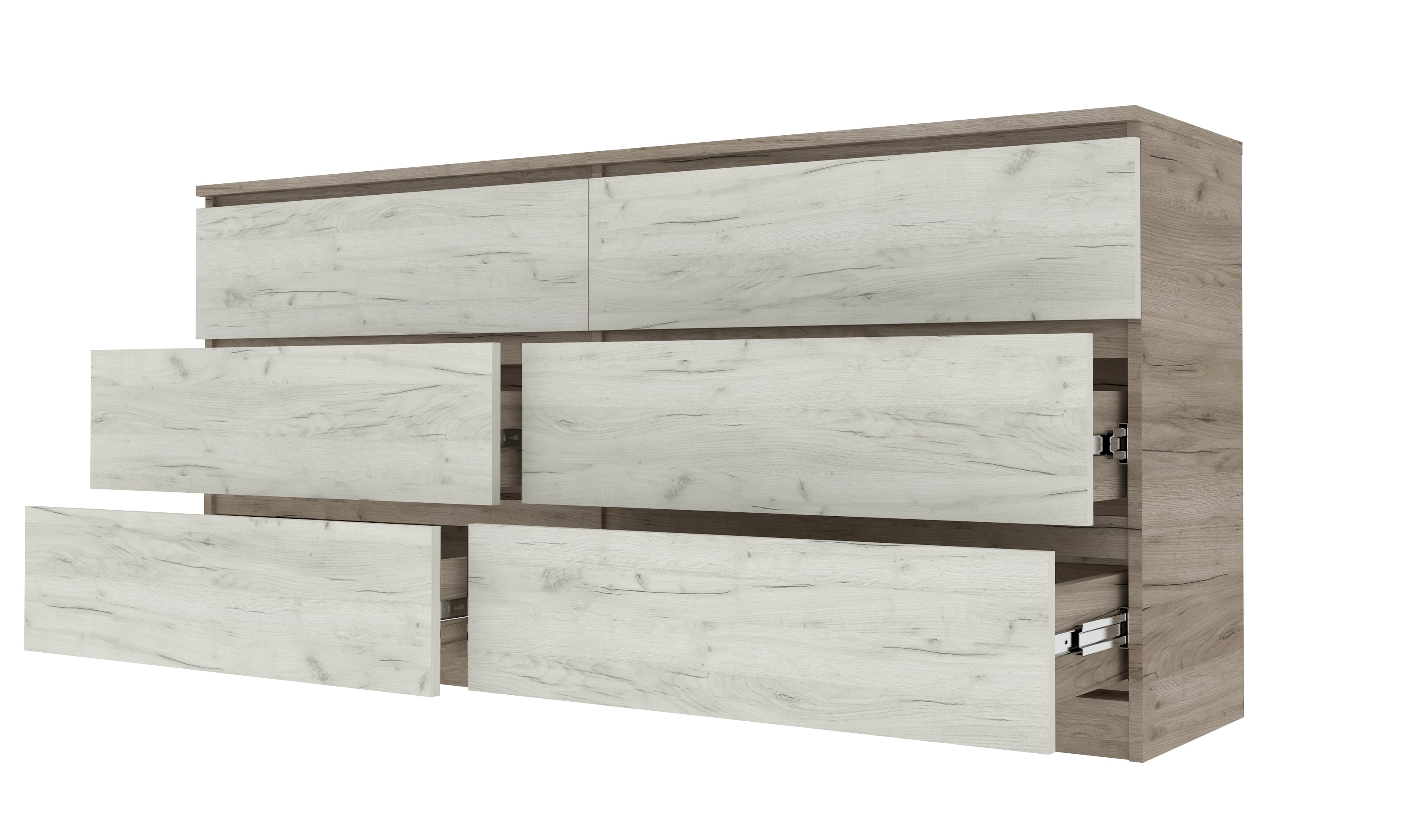 Комод Мастер Форм с 6 выдвижными ящиками 150х37,6х73 см Дуб крафт серый/Дуб крафт белый (6499c521541b73019a0b127c)