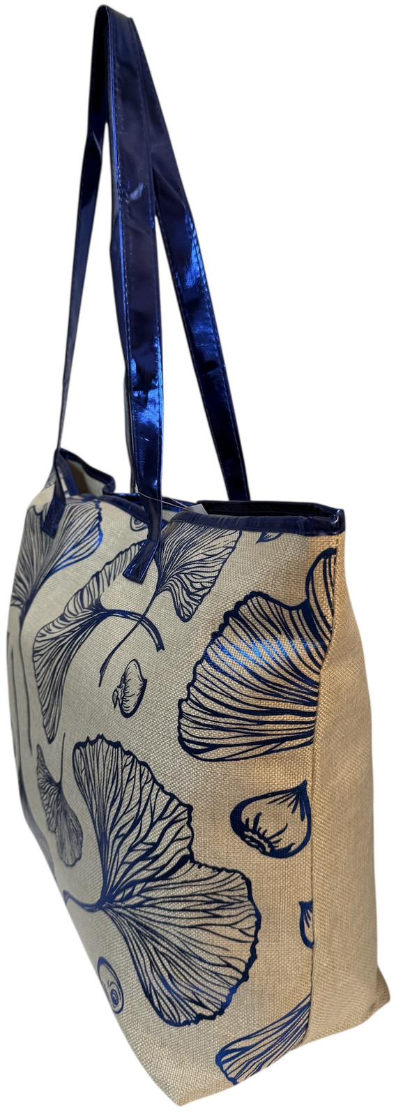 Сумка пляжна жіноча з тканини на блискавці Бежевий з синім (2034) - фото 2 Сумка пляжна жіноча з тканини на блискавці Бежевий з синім (2034) - фото 2