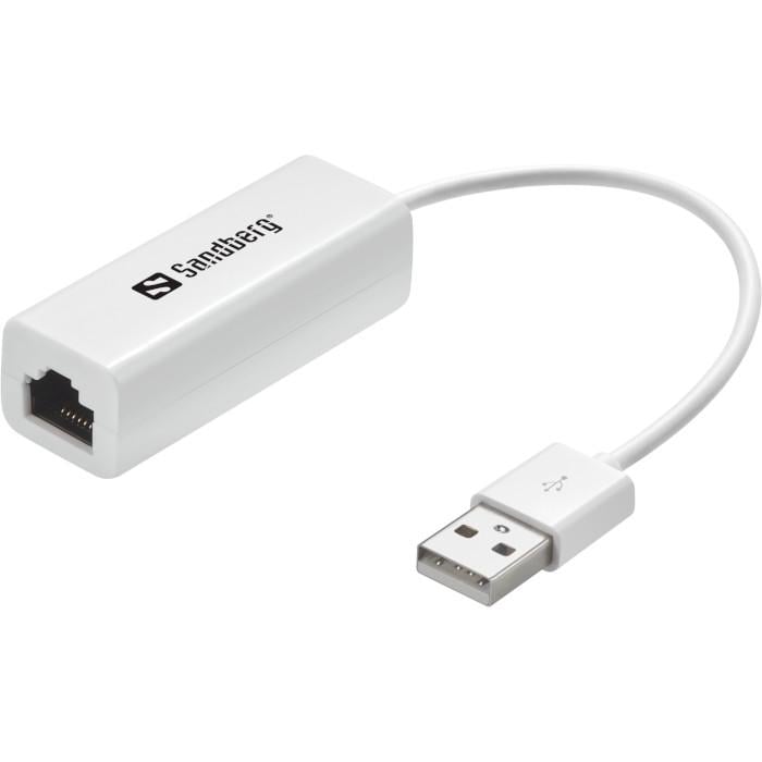 Перехідник Sandberg USB 2.0 TypeA - Ethernet RJ45 White (133-78)