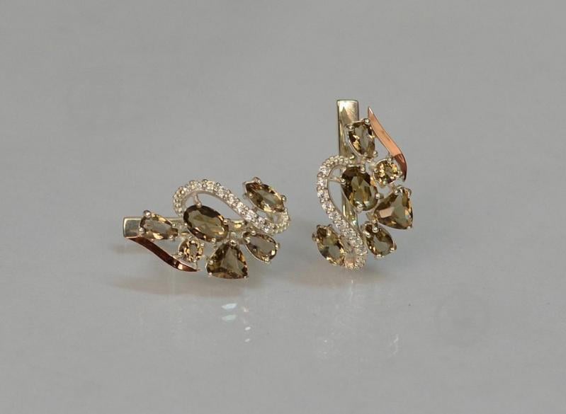 Серебряные серьги Sil с золотыми пластинами 152s-12 Коричневый (Sil-1071)