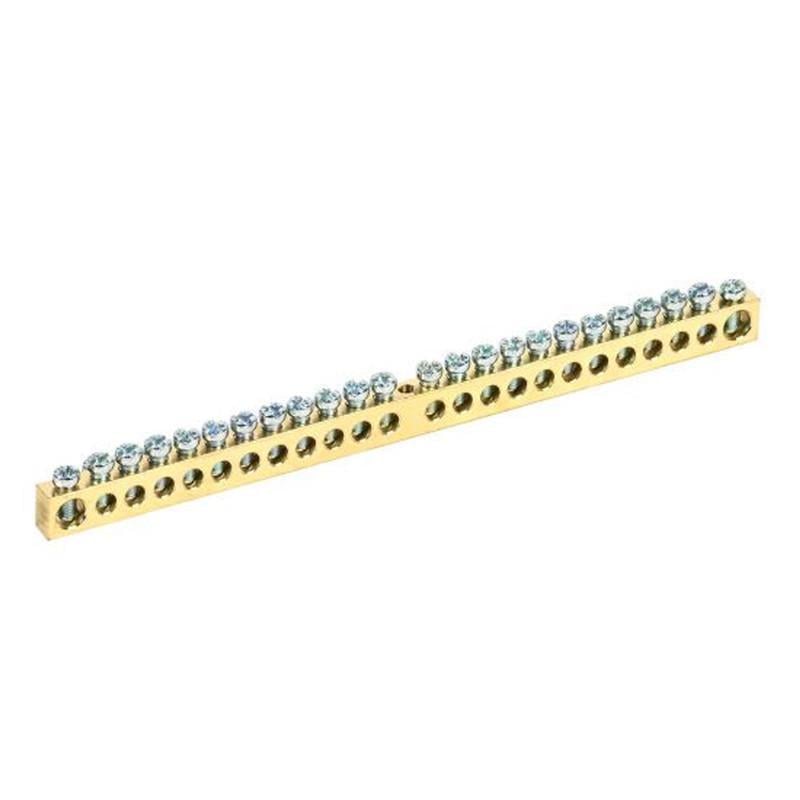 Шина нульова УЕК 24 отворів 8x12 мм мідь кріплення по центру (YNN20-24-100)