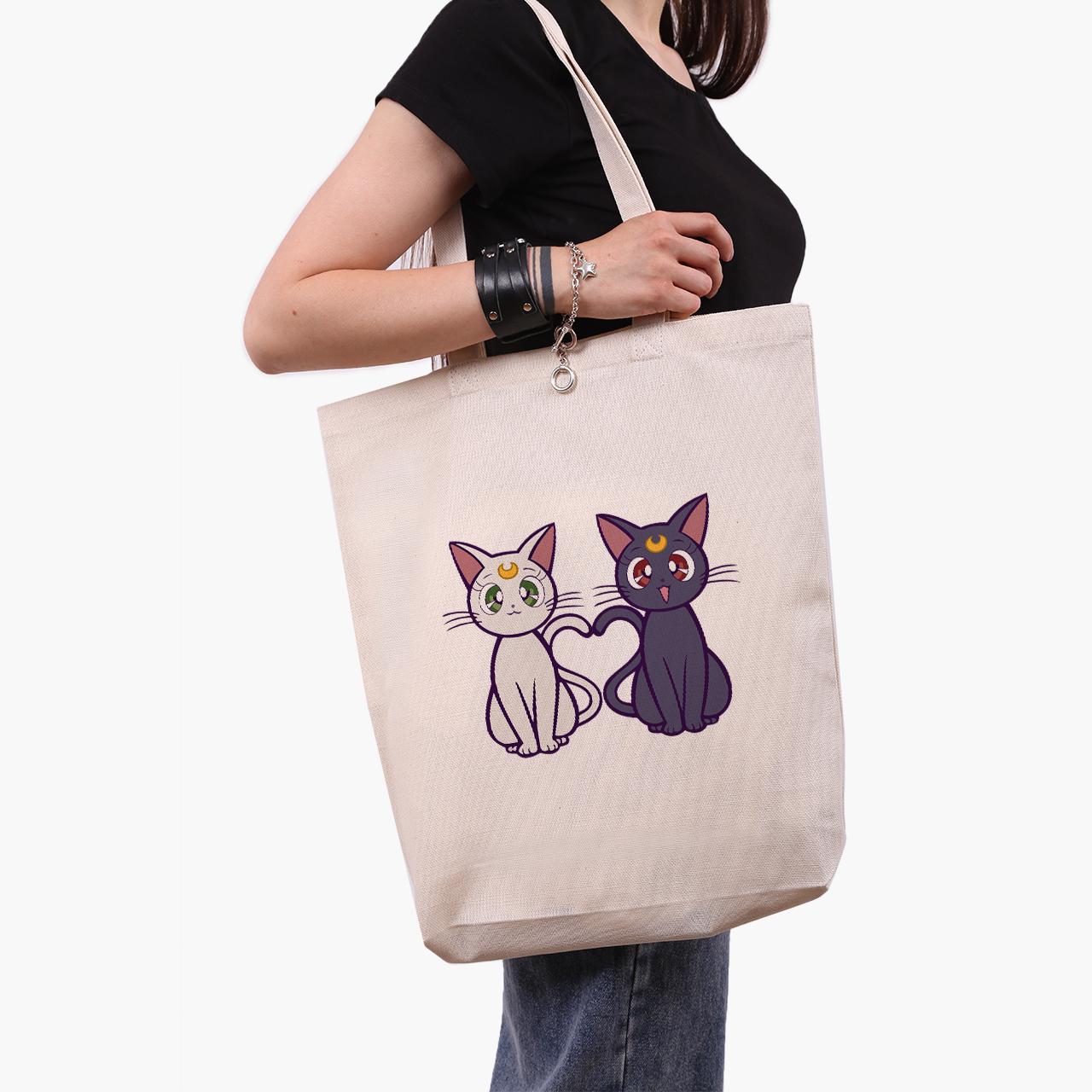 Эко сумка шоппер anime Sailor Moon Cats 41x39x8 см Бежевый (9227-2849-WTD)