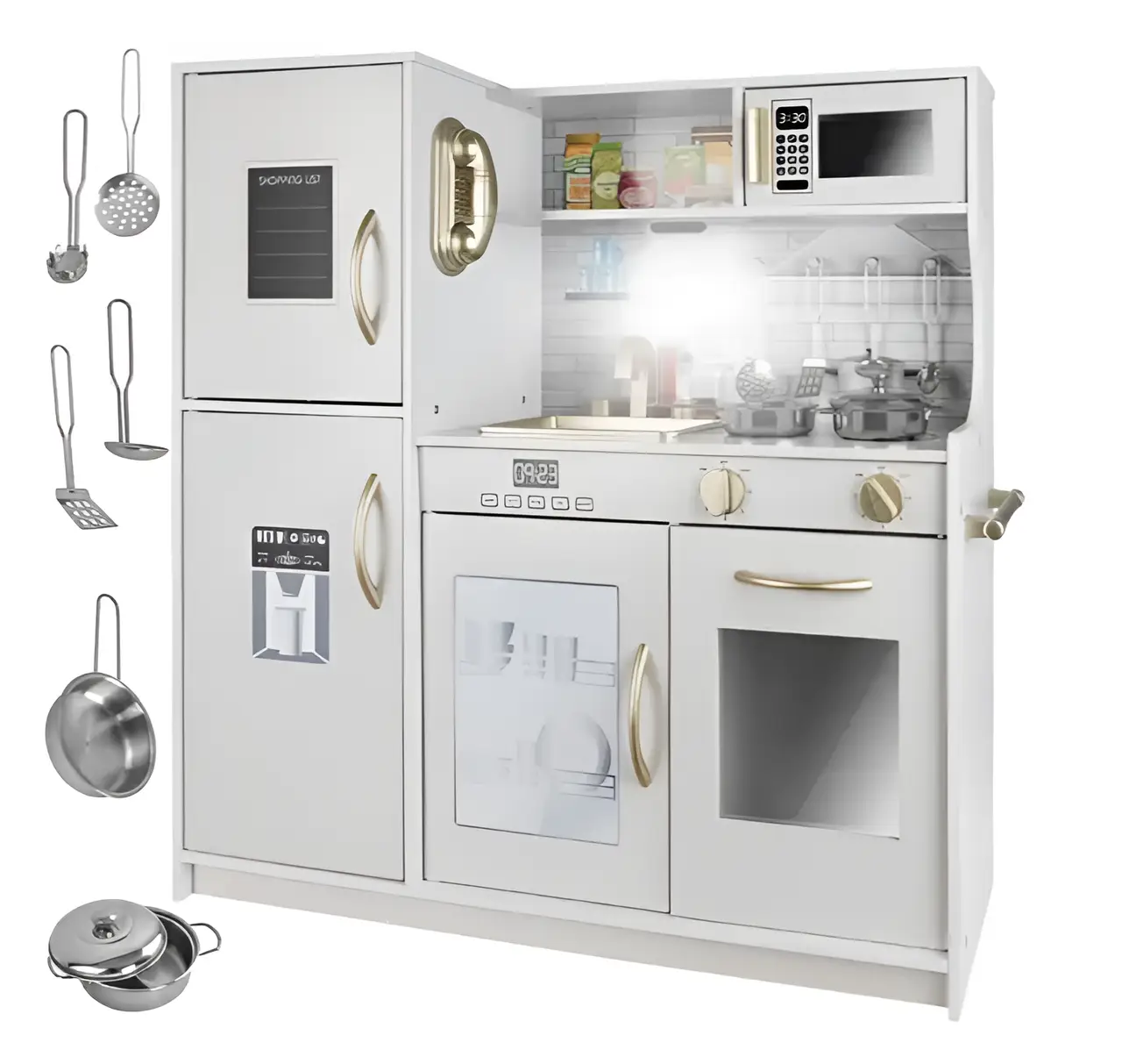 Детская игровая кухня с подсветкой и звуками Kruzzel 22117 деревянная Белый (22117)