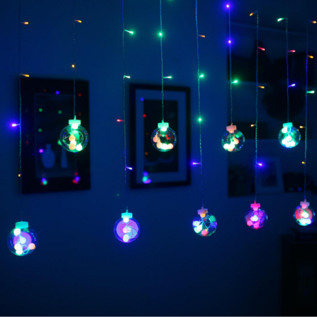 Гирлянда новогодняя светодиодная Штора 12 шаров LAMP-BALL-12 WW (100674) - фото 2 Гирлянда новогодняя светодиодная Штора 12 шаров LAMP-BALL-12 WW (100674) - фото 2