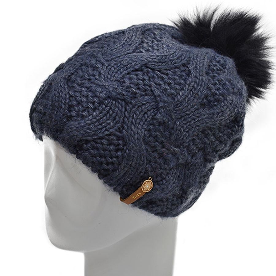 Шапка жіноча Lirus Акварель з помпоном утеплена флісом One size Синій (65824)