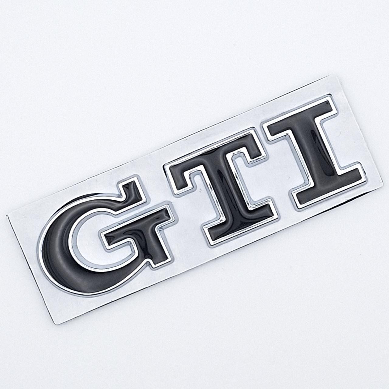 Емблема напис GTI Volkswagen метал 8х2,3 см Хром/Чорний глянцевий (1683065231)