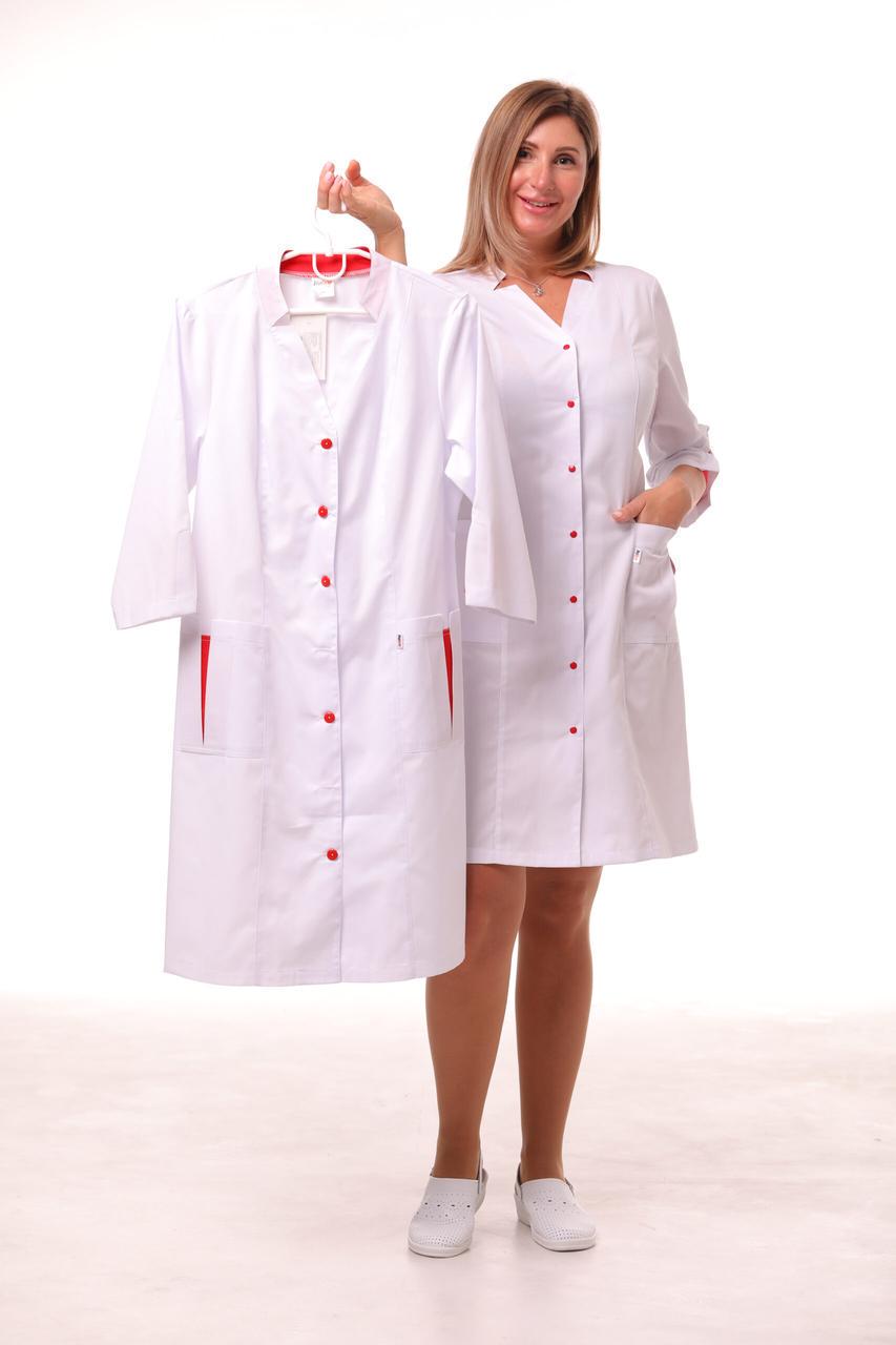 Халат жіночий TopLine Генуя рукав 3/4 р. 64 Білий/Червоний (11334-(64)б.-черв) - фото 2