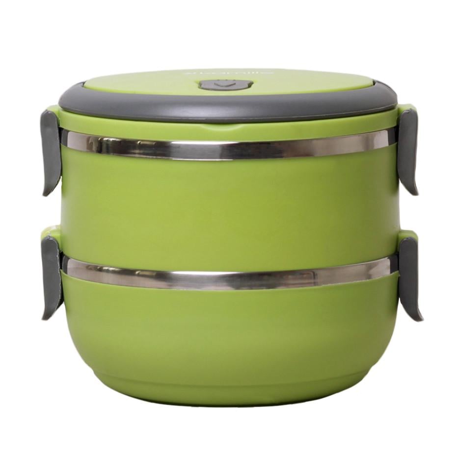 Ланч-бокс для еды с ручками двойной Kamille KM-2106 из нержавеющей стали и пластика 1400 мл Зеленый (150-84-2106.2)