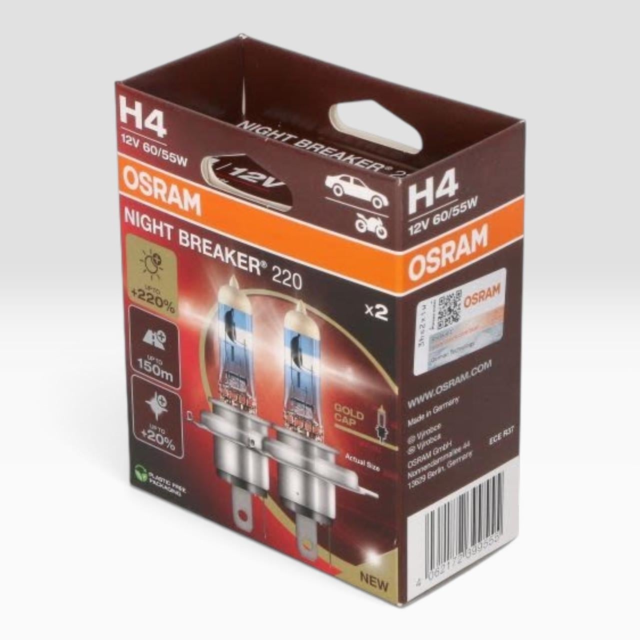 Лампочка H4 Osram Night Breaker 220% 12V 60/55W P43T к/т 2 шт. (OSR64193NB220-2HB)