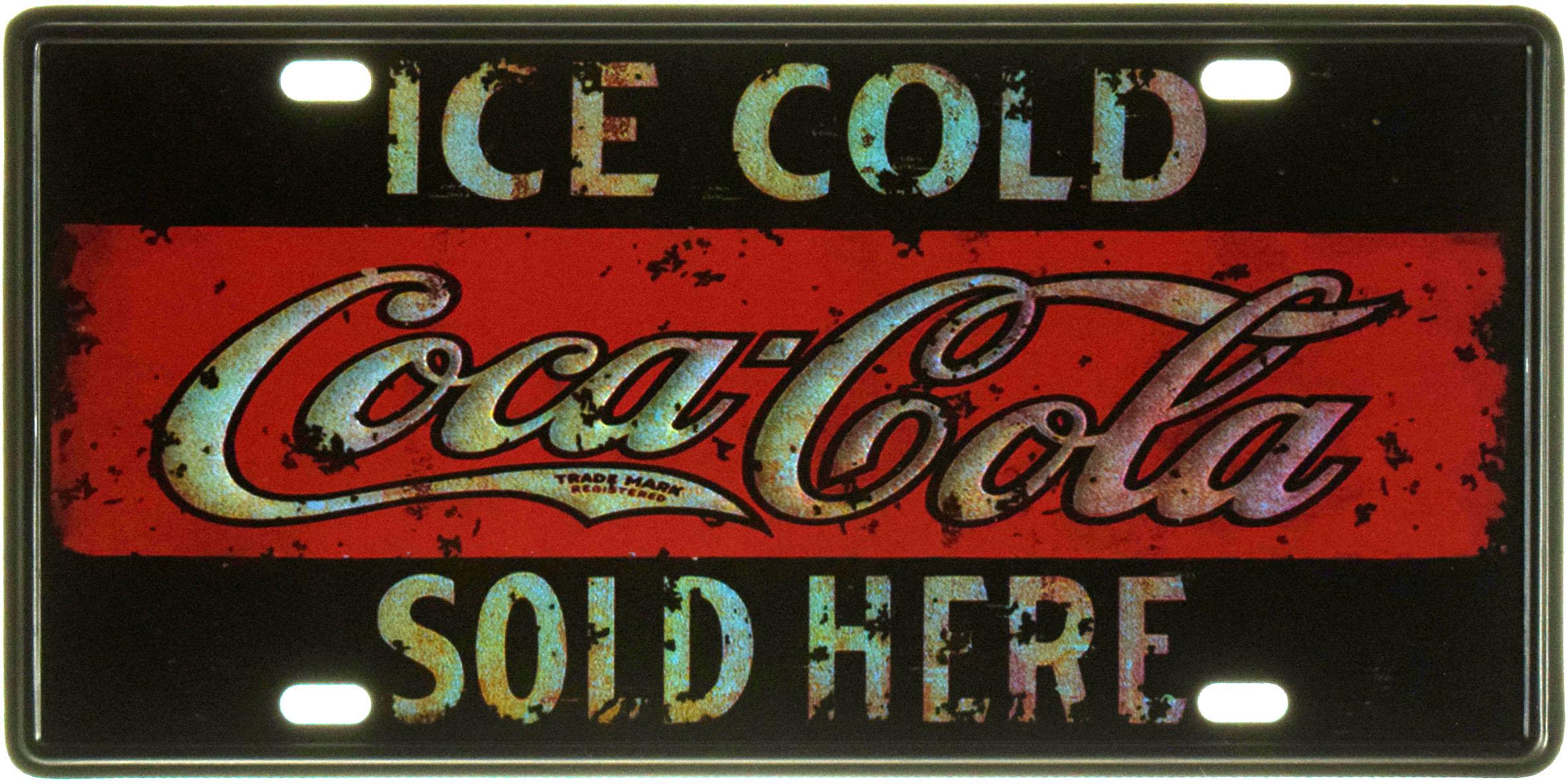 Табличка металлическая Ледяная Кока-Кола Продается Здесь/Ice Cold Coca-Cola Sold Here 15x30 см