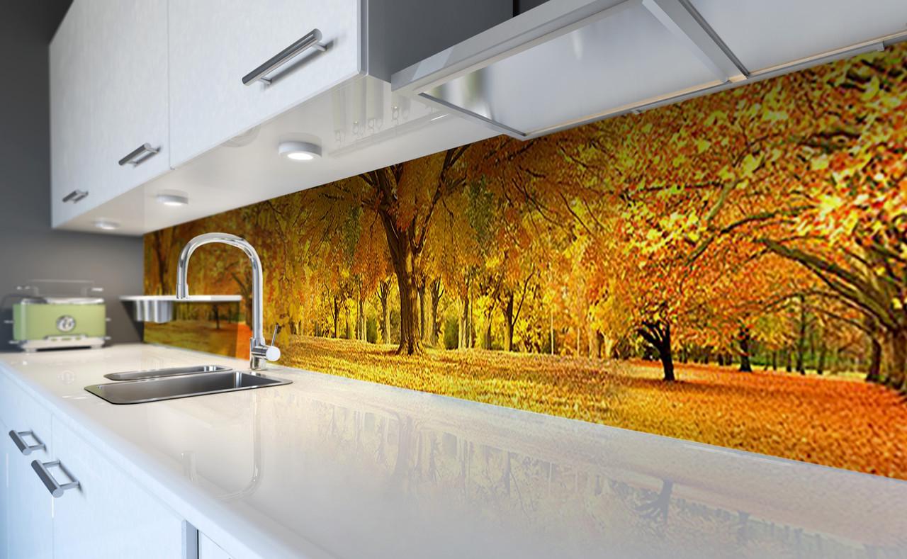 Кухонный фартук Пожелтевшие деревья лес из самоклеющейся виниловой пленки 65х250 см Оранжевый Кухонный фартук Пожелтевшие деревья лес из самоклеющейся виниловой пленки 65х250 см Оранжевый