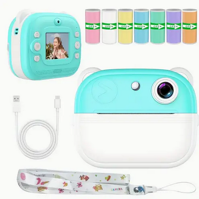 Фотоапарт детский с мгновенной печатью в форме милый зверек Голубой (YSA1207)