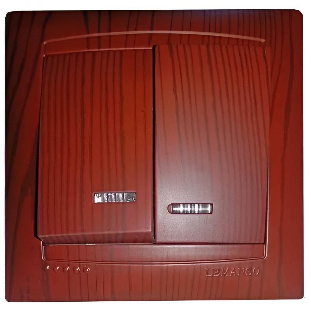 Вимикач двоклавішний Lemanso Сакура з підсвіткою Вишня (LMR1507)