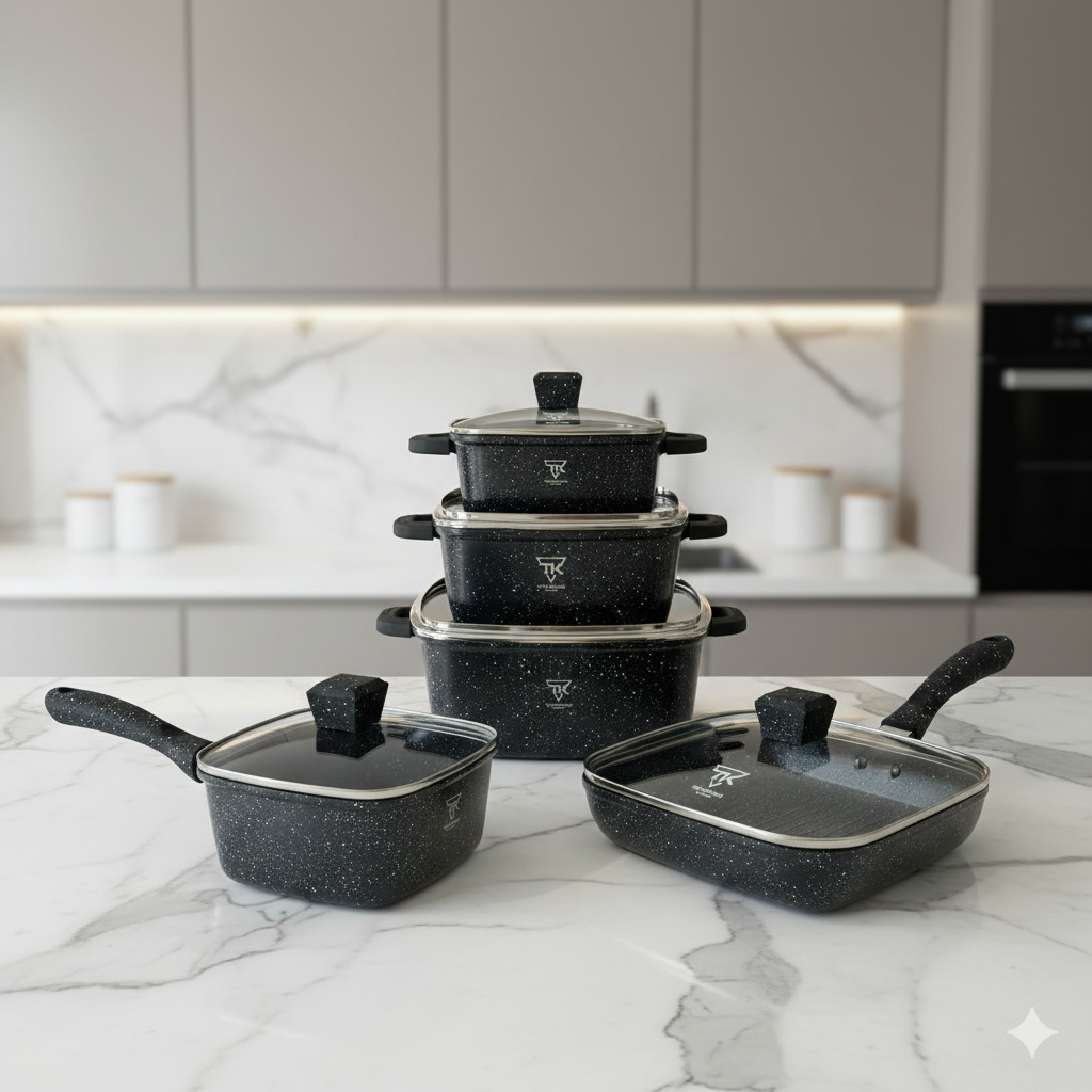 Набір каструль Top Kitchen TK-00205 з гранітним покриттям 10 предметів Чорний (31840371)