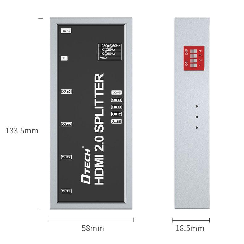 Сплитер Dtech DT-7214 4K HDMI 2.0 1x4 (1480450459) - фото 4 Сплитер Dtech DT-7214 4K HDMI 2.0 1x4 (1480450459) - фото 4