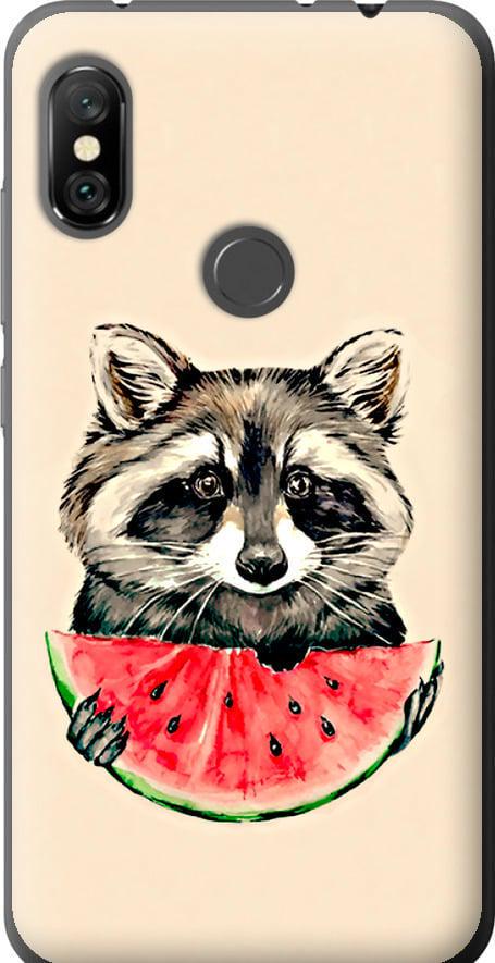 Чехол на Xiaomi Redmi Note 6 Pro Енотик с арбузом (4605t-1551-42517)