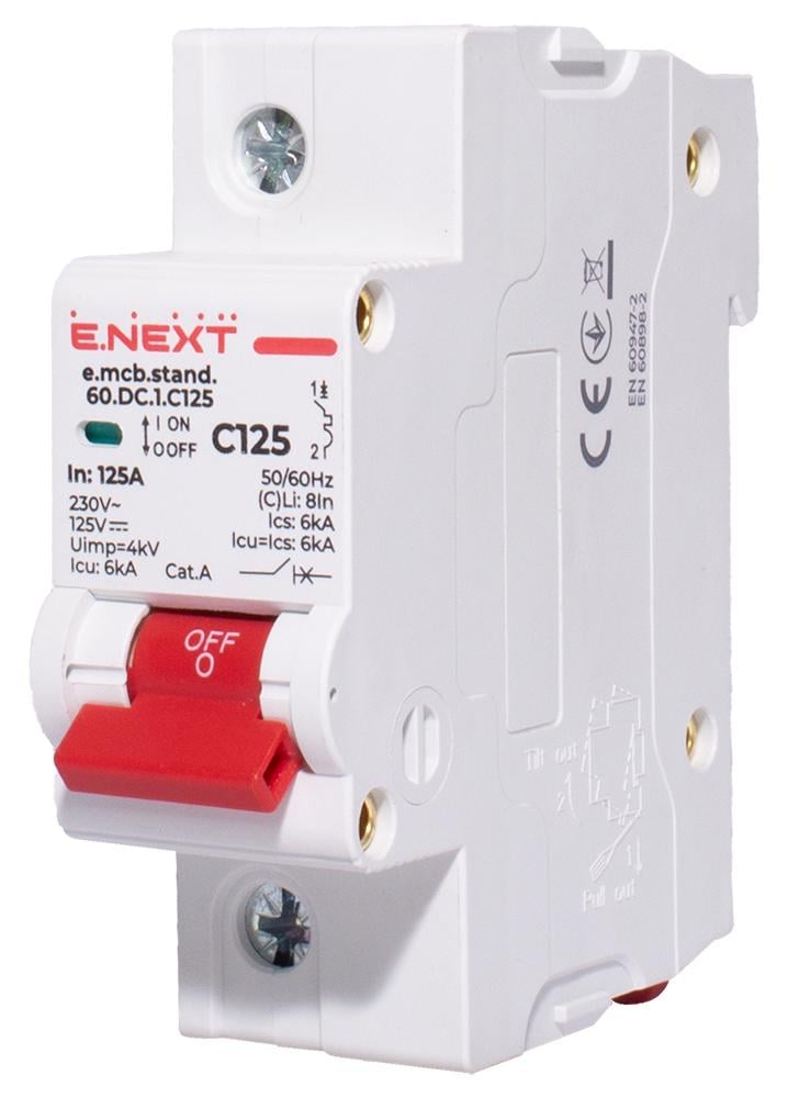 Автоматичний вимикач E.NEXT e.mcb.stand.60.DC.1.C125 1P 125A 6кА С 250V DC (s002223) - фото 1