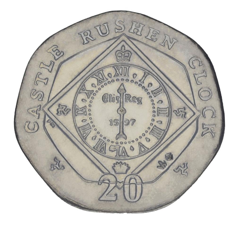 Колекційна монета Острів Мен 20 пенсів 2004 UNC Годинник замку Рашен (М21826)